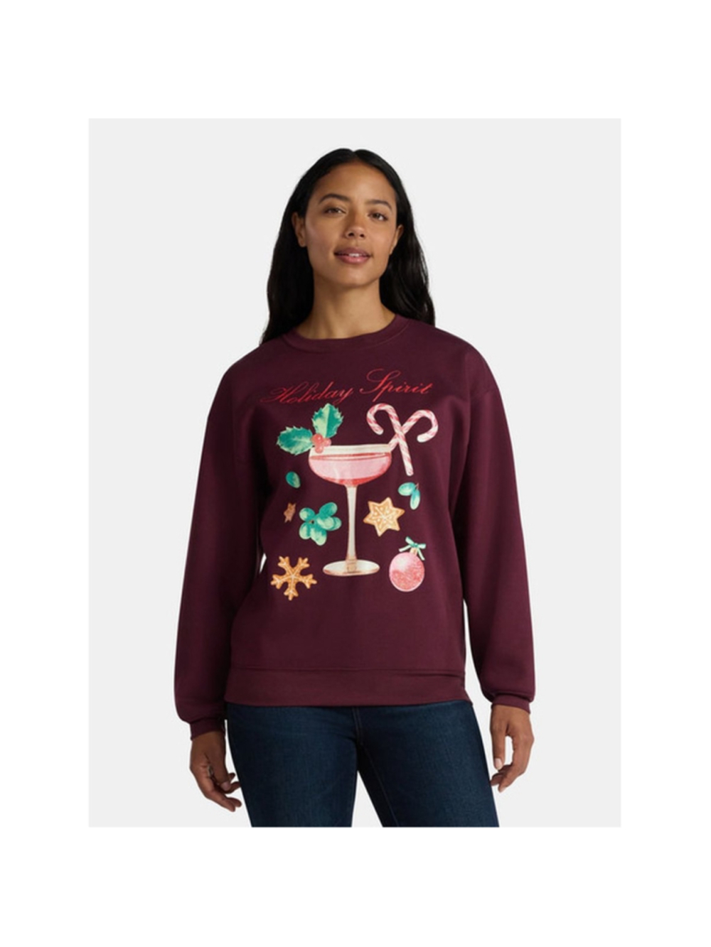 Christmas Womens Holiday Spirit Graphic Long Sleeve Sweatshirt Large Novelty